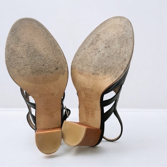 Zinda Black Leather Strappy  Heels Sz 38 - Picture 9 of 10